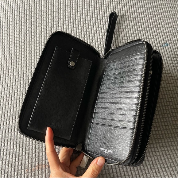 Michael Kors Mens Warren Money Bag Double-Zip Black Leather Travel Wallet - Picture 10 of 10